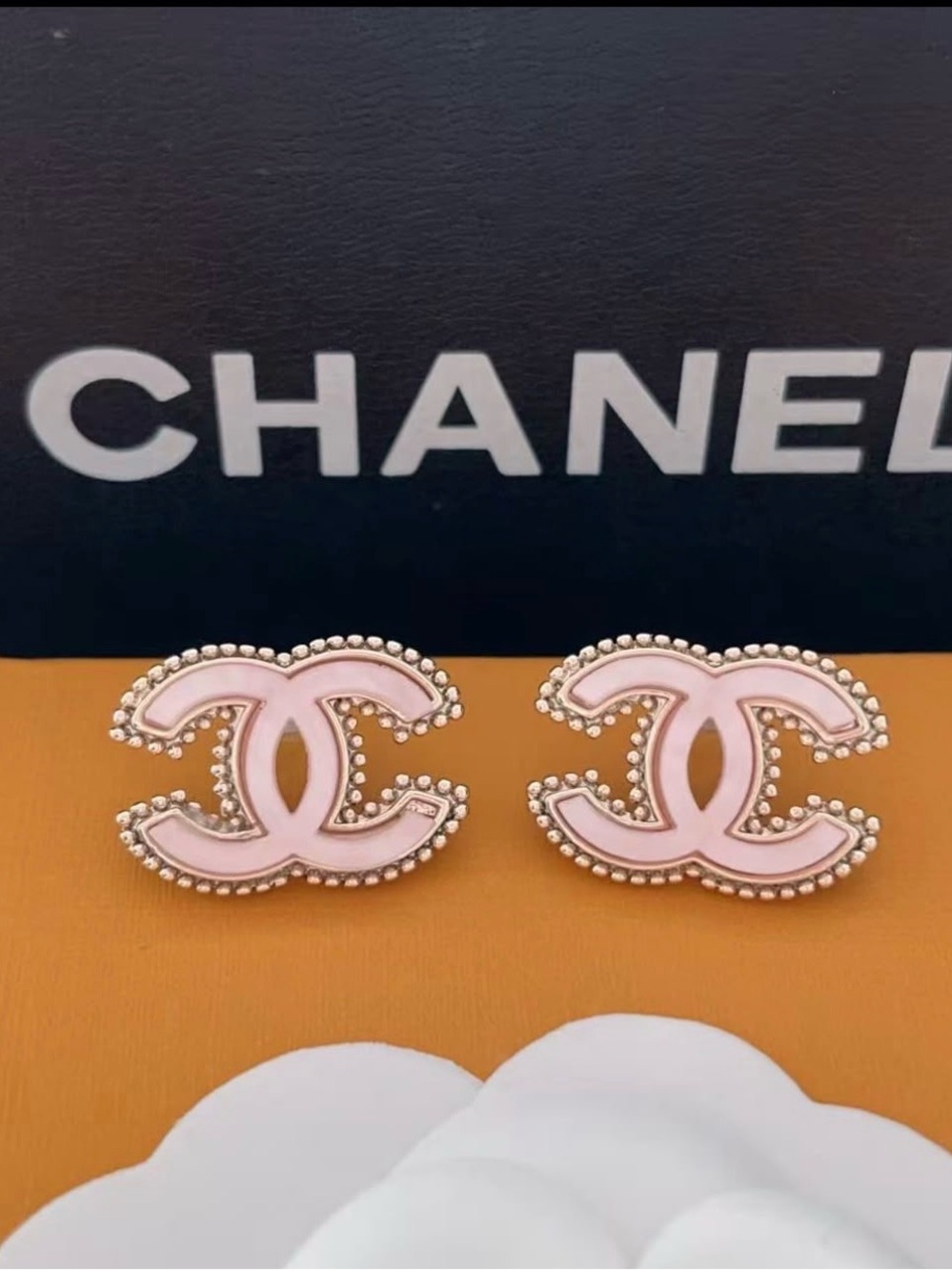 Designer Inspired Pink Interlocking CCC Stud Earrings